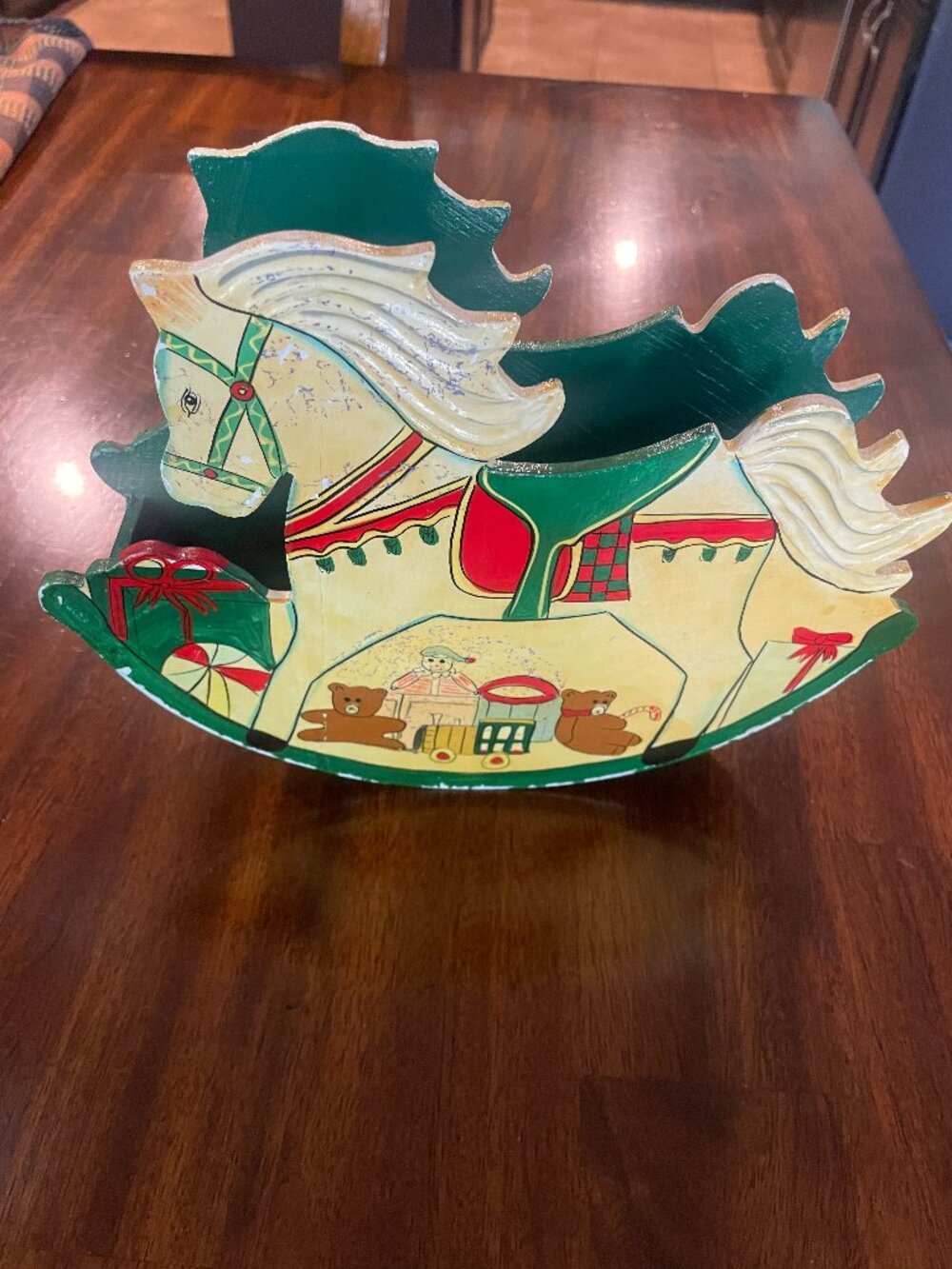 Vintage Wooden Hand Painted Rocking Horse Container Box that Rocks 9.5" x 8"